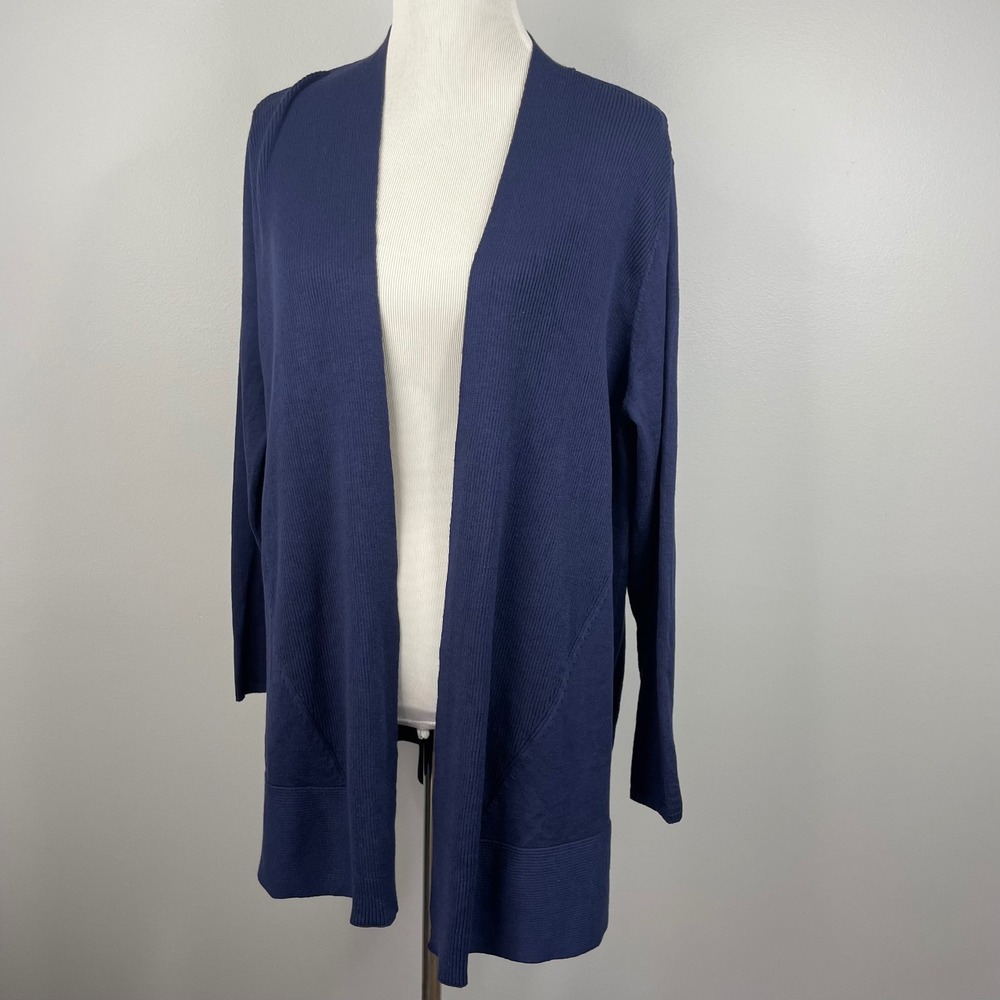 Chico's Navy Blue Ribbed Open Front Cardigan Sweater Longline Size 3‎ XL 801692